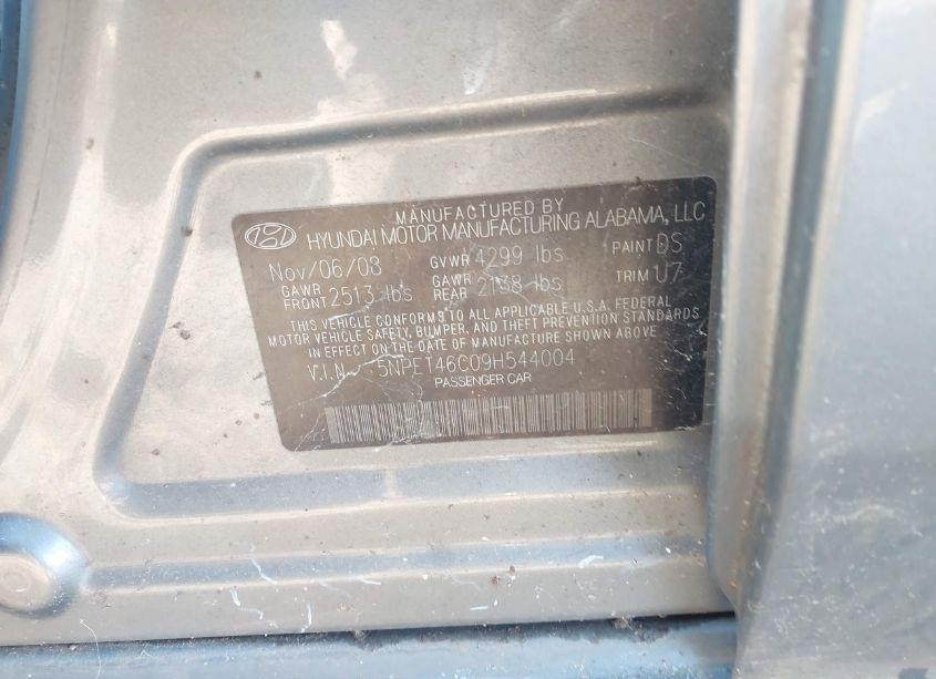 Photo 9 of 2009 Hyundai Sonata GLS (VIN 5NPET46C09H544004)