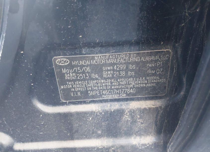 Photo 9 of 2007 Hyundai Sonata GLS (VIN 5NPET46C17H177840)