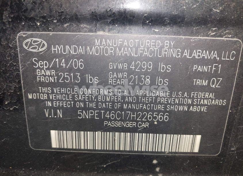 Photo 9 of 2007 Hyundai Sonata GLS (VIN 5NPET46C17H226566)