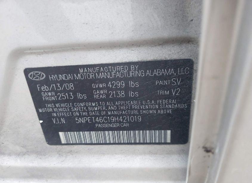 Photo 9 of 2009 Hyundai Sonata GLS (VIN 5NPET46C19H421019)