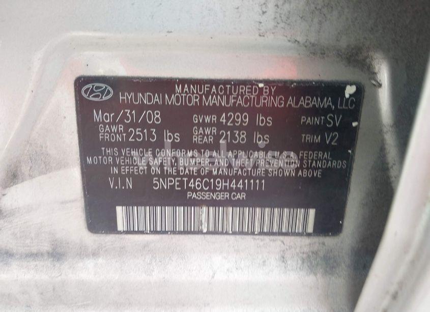 Photo 9 of 2009 Hyundai Sonata GLS (VIN 5NPET46C19H441111)