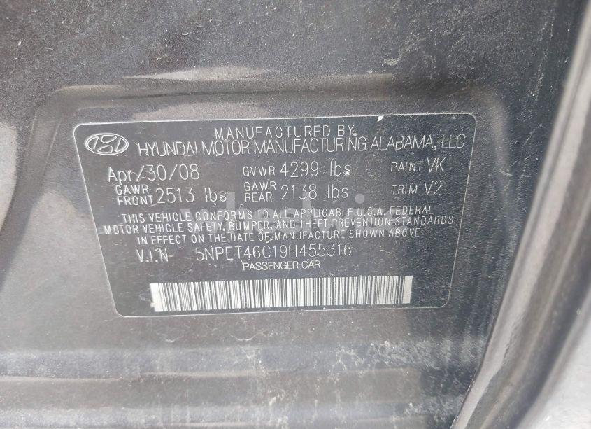 Photo 9 of 2009 Hyundai Sonata GLS (VIN 5NPET46C19H455316)