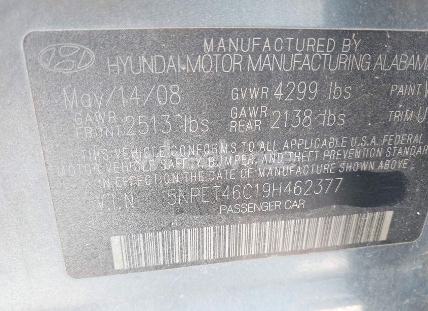 Photo 9 of 2009 Hyundai Sonata GLS (VIN 5NPET46C19H462377)