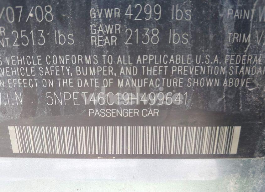 Photo 9 of 2009 Hyundai Sonata GLS (VIN 5NPET46C19H499641)