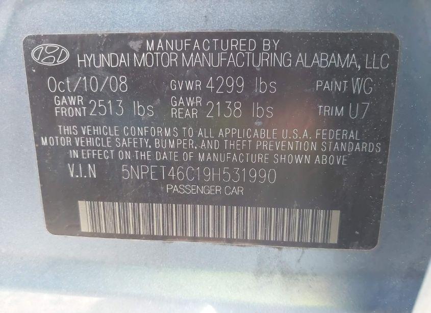 Photo 9 of 2009 Hyundai Sonata GLS (VIN 5NPET46C19H531990)