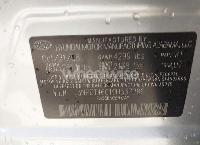 Photo 9 of 2009 Hyundai Sonata GLS (VIN 5NPET46C19H537286)