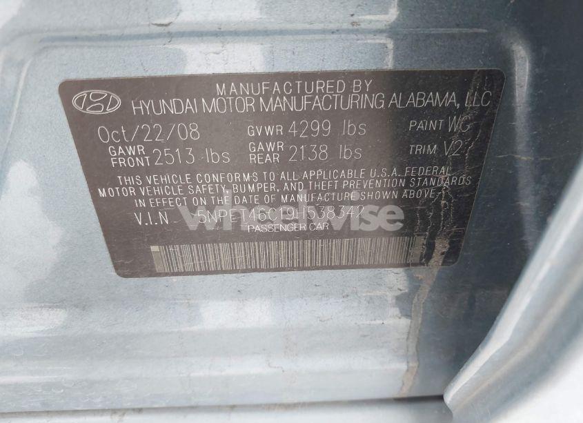 Photo 9 of 2009 Hyundai Sonata GLS (VIN 5NPET46C19H538342)