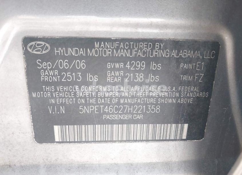 Photo 9 of 2007 Hyundai Sonata GLS (VIN 5NPET46C27H221358)