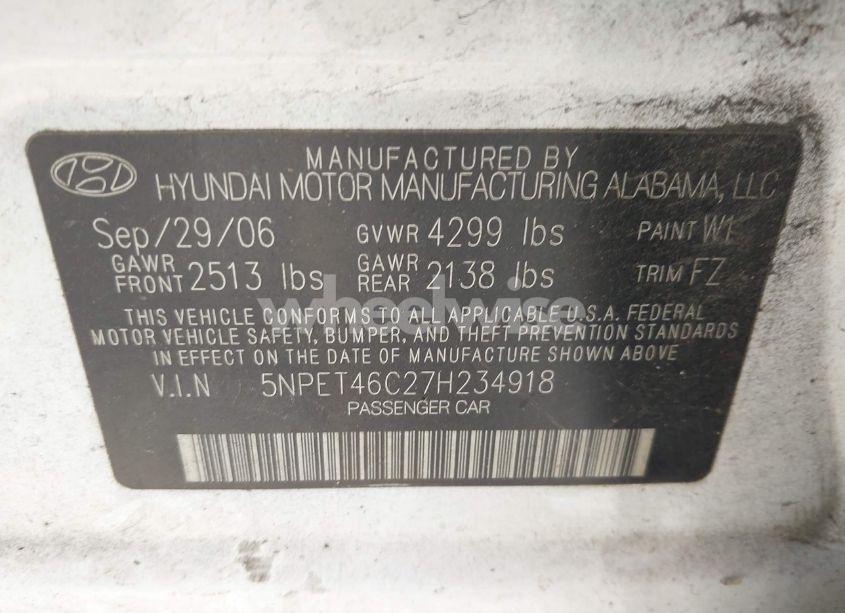 Photo 9 of 2007 Hyundai Sonata GLS (VIN 5NPET46C27H234918)