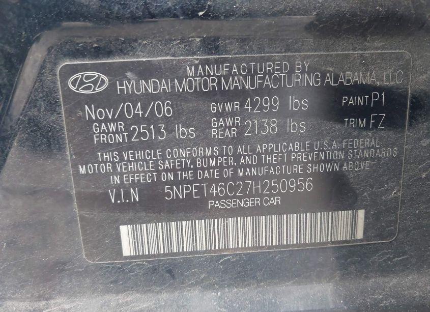 Photo 9 of 2007 Hyundai Sonata GLS (VIN 5NPET46C27H250956)