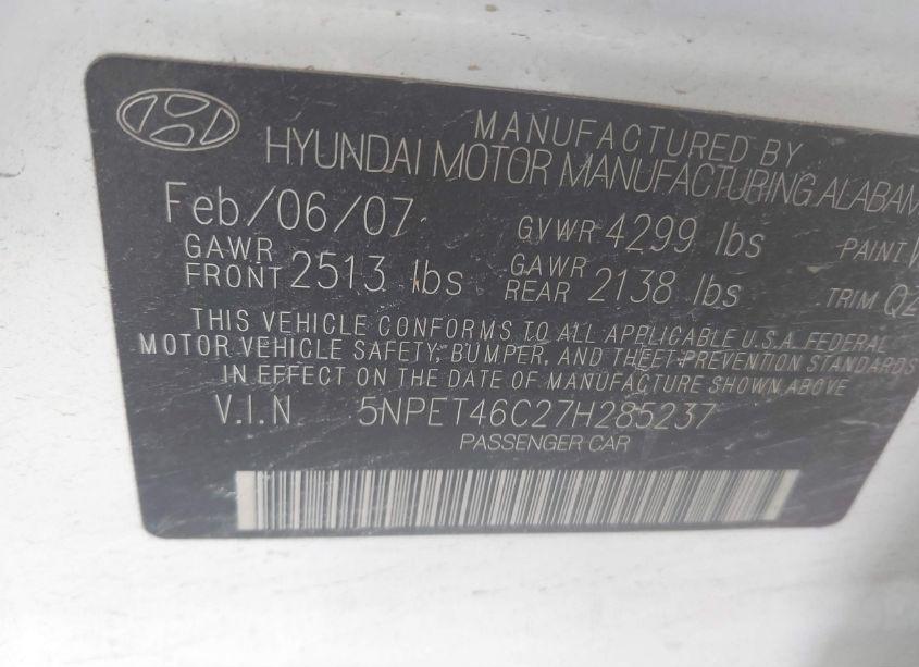 Photo 9 of 2007 Hyundai Sonata GLS (VIN 5NPET46C27H285237)
