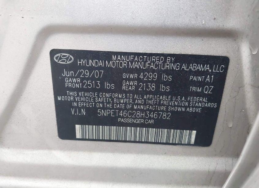 Photo 9 of 2008 Hyundai Sonata GLS (VIN 5NPET46C28H346782)