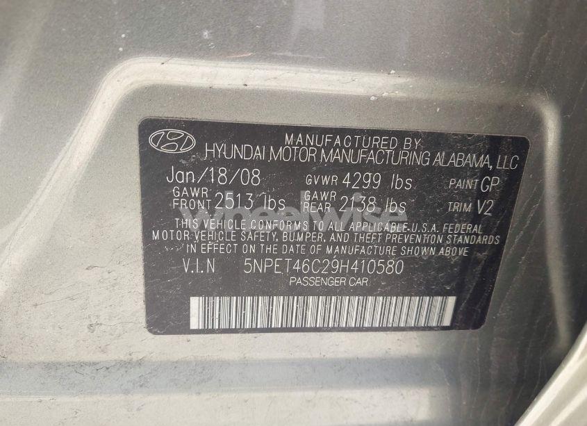 Photo 9 of 2009 Hyundai Sonata GLS (VIN 5NPET46C29H410580)