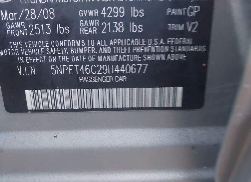 Photo 9 of 2009 Hyundai Sonata GLS (VIN 5NPET46C29H440677)