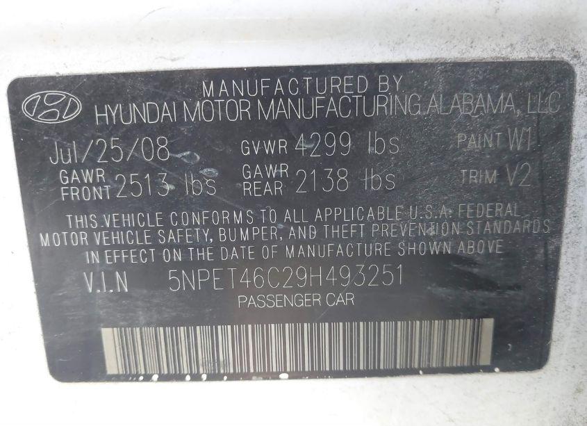 Photo 9 of 2009 Hyundai Sonata GLS (VIN 5NPET46C29H493251)