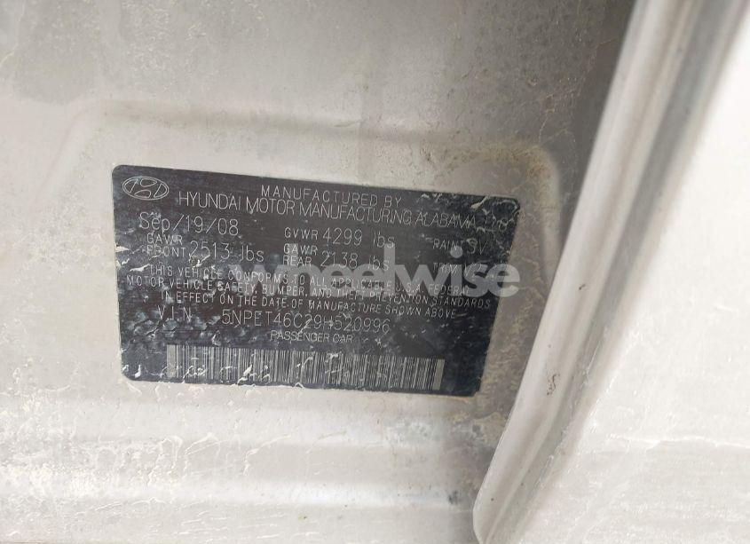Photo 9 of 2009 Hyundai Sonata GLS (VIN 5NPET46C29H520996)