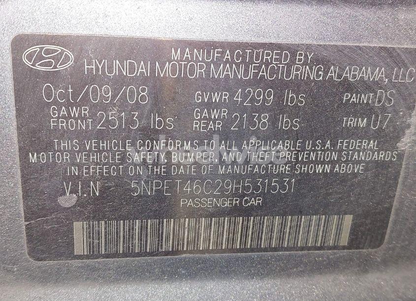 Photo 9 of 2009 Hyundai Sonata GLS (VIN 5NPET46C29H531531)