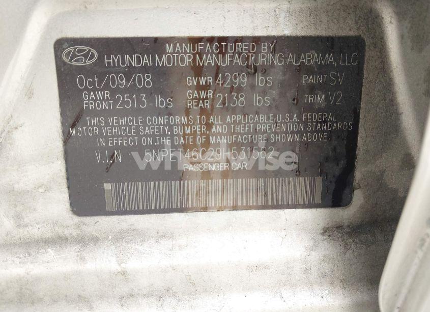 Photo 9 of 2009 Hyundai Sonata GLS (VIN 5NPET46C29H531562)