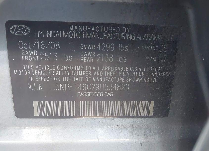 Photo 9 of 2009 Hyundai Sonata GLS (VIN 5NPET46C29H534820)