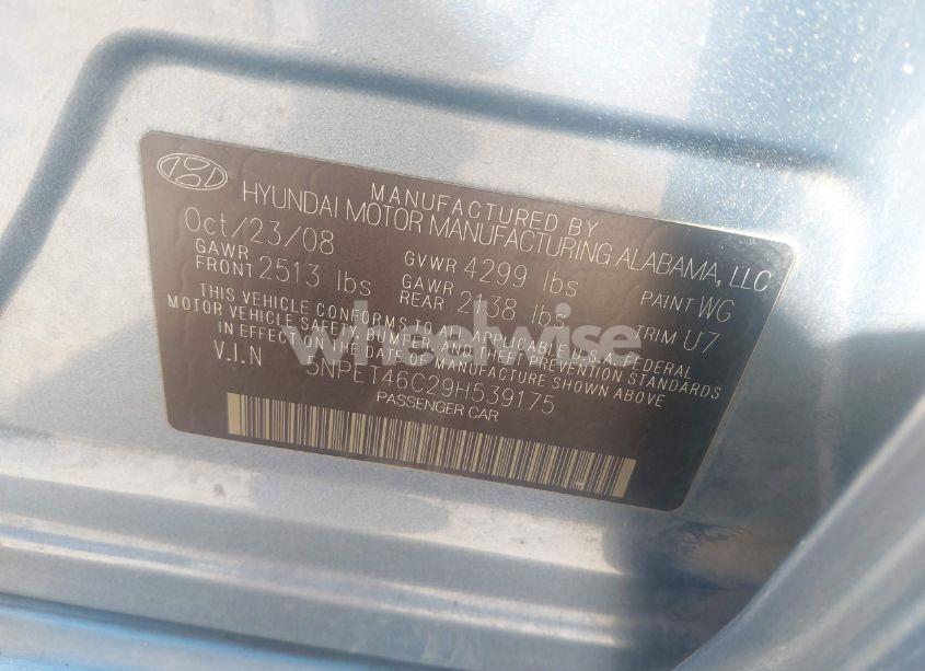 Photo 9 of 2009 Hyundai Sonata GLS (VIN 5NPET46C29H539175)