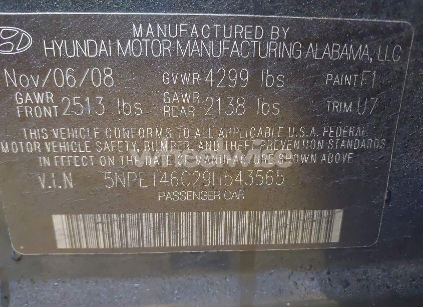 Photo 9 of 2009 Hyundai Sonata GLS (VIN 5NPET46C29H543565)