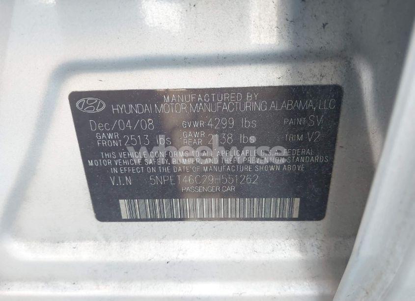 Photo 9 of 2009 Hyundai Sonata GLS (VIN 5NPET46C29H551262)
