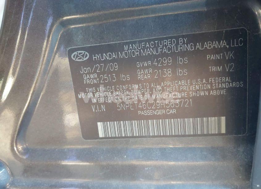 Photo 9 of 2009 Hyundai Sonata GLS (VIN 5NPET46C29H563721)