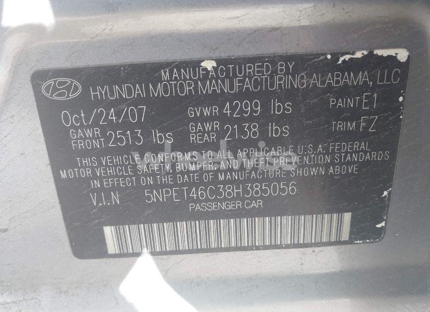 Photo 9 of 2008 Hyundai Sonata GLS (VIN 5NPET46C38H385056)
