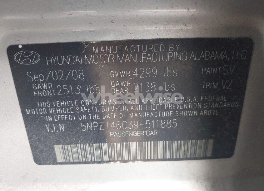 Photo 9 of 2009 Hyundai Sonata GLS (VIN 5NPET46C39H511885)
