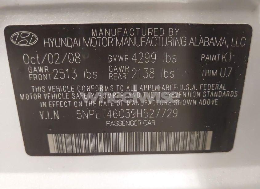 Photo 9 of 2009 Hyundai Sonata GLS (VIN 5NPET46C39H527729)