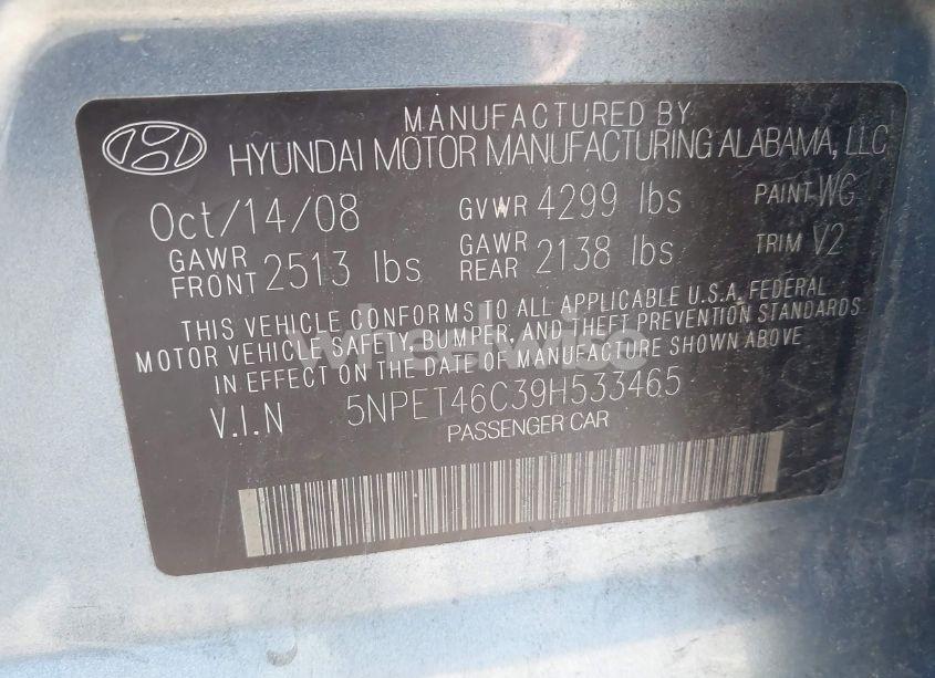 Photo 9 of 2009 Hyundai Sonata GLS (VIN 5NPET46C39H533465)