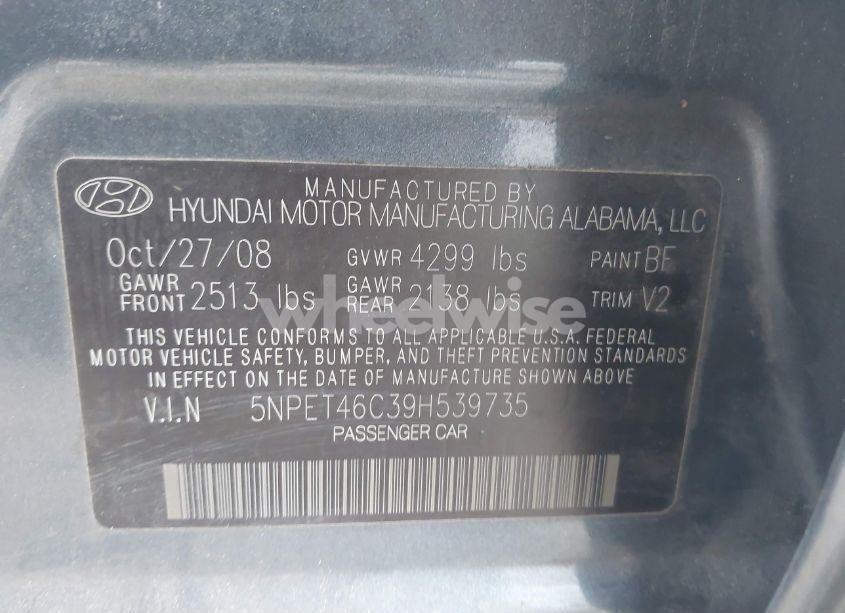 Photo 9 of 2009 Hyundai Sonata GLS (VIN 5NPET46C39H539735)