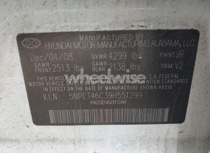 Photo 9 of 2009 Hyundai Sonata GLS (VIN 5NPET46C39H551299)