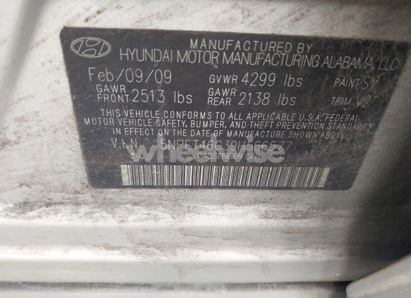 Photo 9 of 2009 Hyundai Sonata GLS (VIN 5NPET46C39H566577)