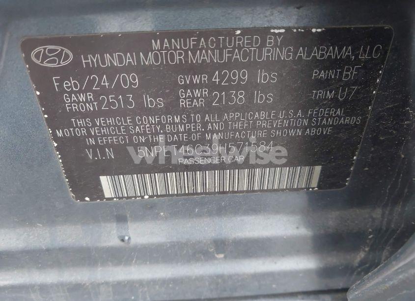 Photo 9 of 2009 Hyundai Sonata GLS (VIN 5NPET46C39H571584)