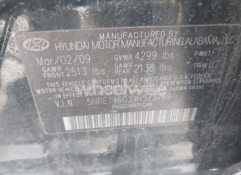Photo 9 of 2009 Hyundai Sonata GLS (VIN 5NPET46C39H573769)