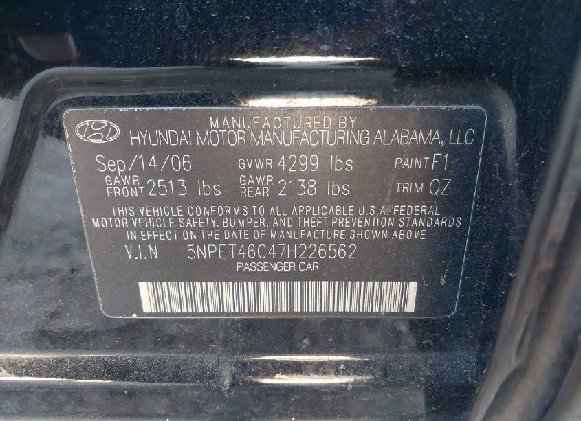 Photo 9 of 2007 Hyundai Sonata GLS (VIN 5NPET46C47H226562)