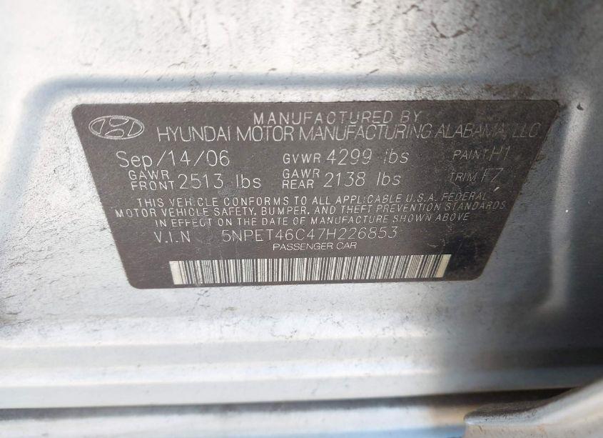 Photo 9 of 2007 Hyundai Sonata GLS (VIN 5NPET46C47H226853)