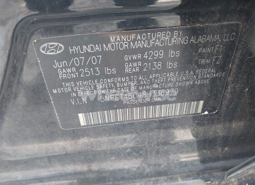 Photo 9 of 2008 Hyundai Sonata GLS (VIN 5NPET46C48H336979)