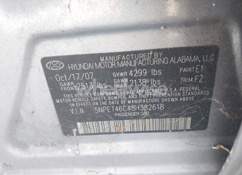 Photo 9 of 2008 Hyundai Sonata GLS (VIN 5NPET46C48H382618)