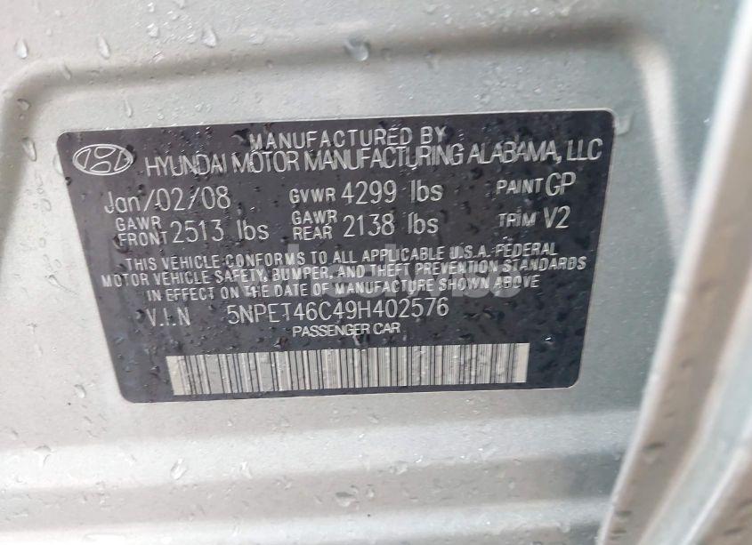 Photo 9 of 2009 Hyundai Sonata GLS (VIN 5NPET46C49H402576)