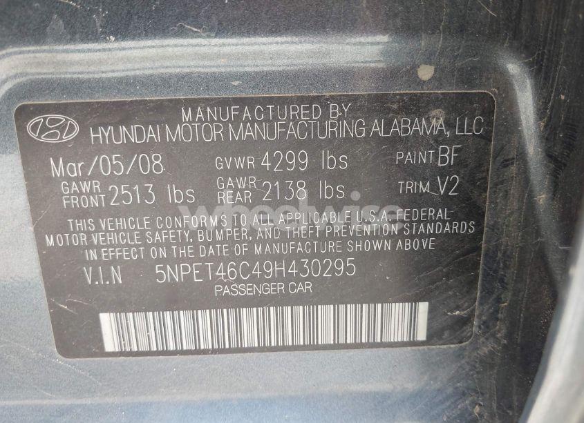 Photo 9 of 2009 Hyundai Sonata GLS (VIN 5NPET46C49H430295)