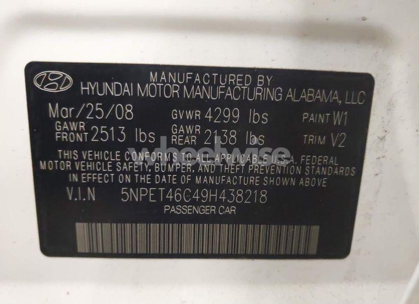 Photo 9 of 2009 Hyundai Sonata GLS (VIN 5NPET46C49H438218)