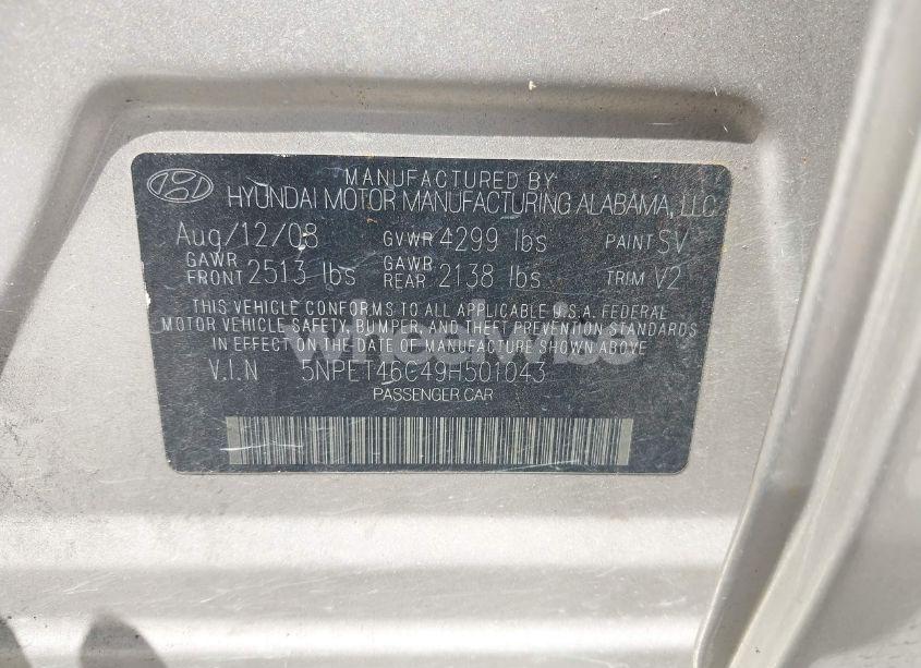 Photo 9 of 2009 Hyundai Sonata GLS (VIN 5NPET46C49H501043)