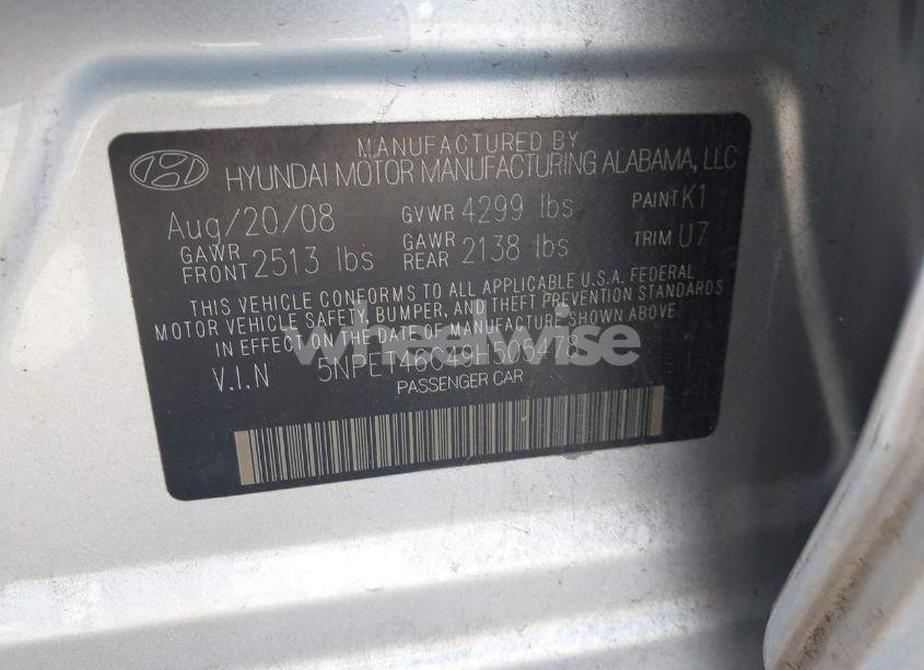 Photo 9 of 2009 Hyundai Sonata GLS (VIN 5NPET46C49H505478)