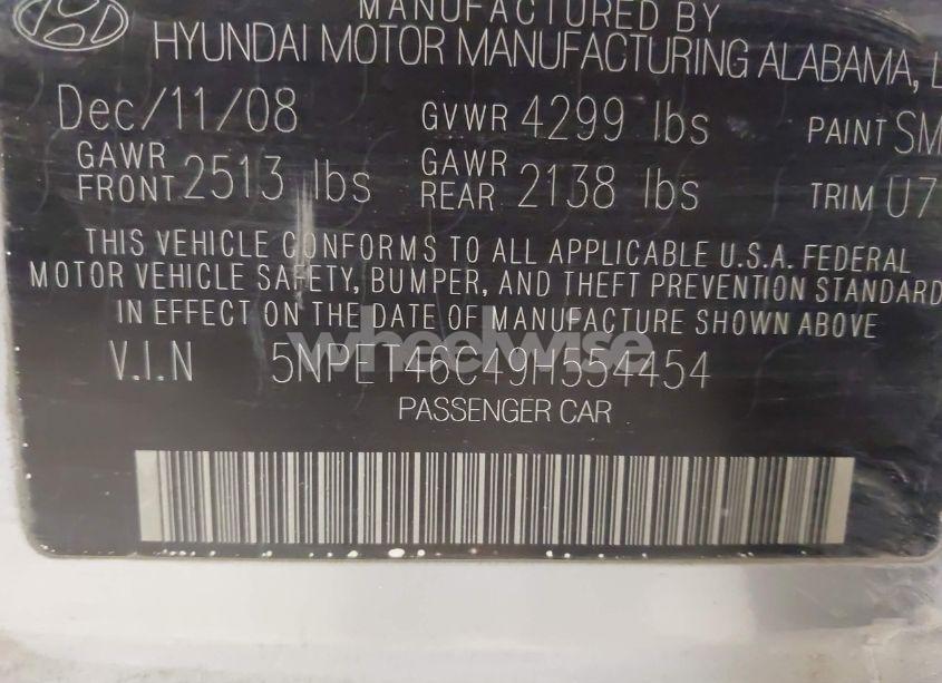 Photo 9 of 2009 Hyundai Sonata GLS (VIN 5NPET46C49H554454)