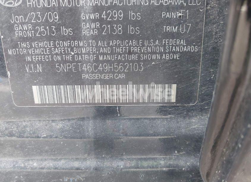 Photo 9 of 2009 Hyundai Sonata GLS (VIN 5NPET46C49H562103)
