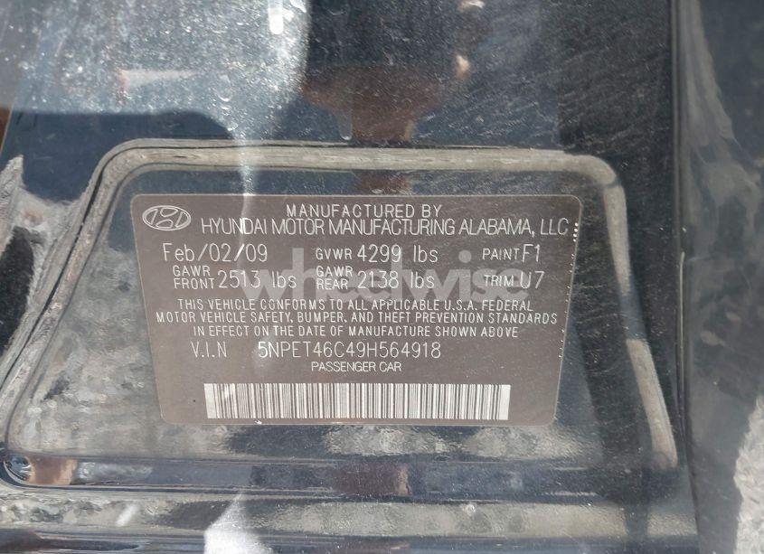Photo 9 of 2009 Hyundai Sonata GLS (VIN 5NPET46C49H564918)