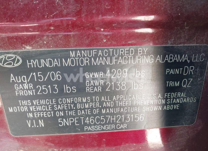 Photo 9 of 2007 Hyundai Sonata GLS (VIN 5NPET46C57H213156)