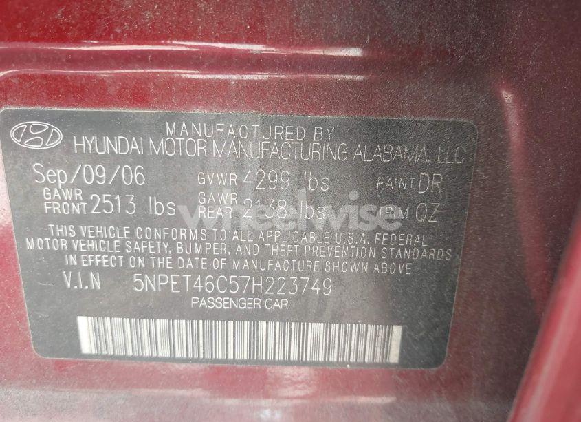Photo 9 of 2007 Hyundai Sonata GLS (VIN 5NPET46C57H223749)